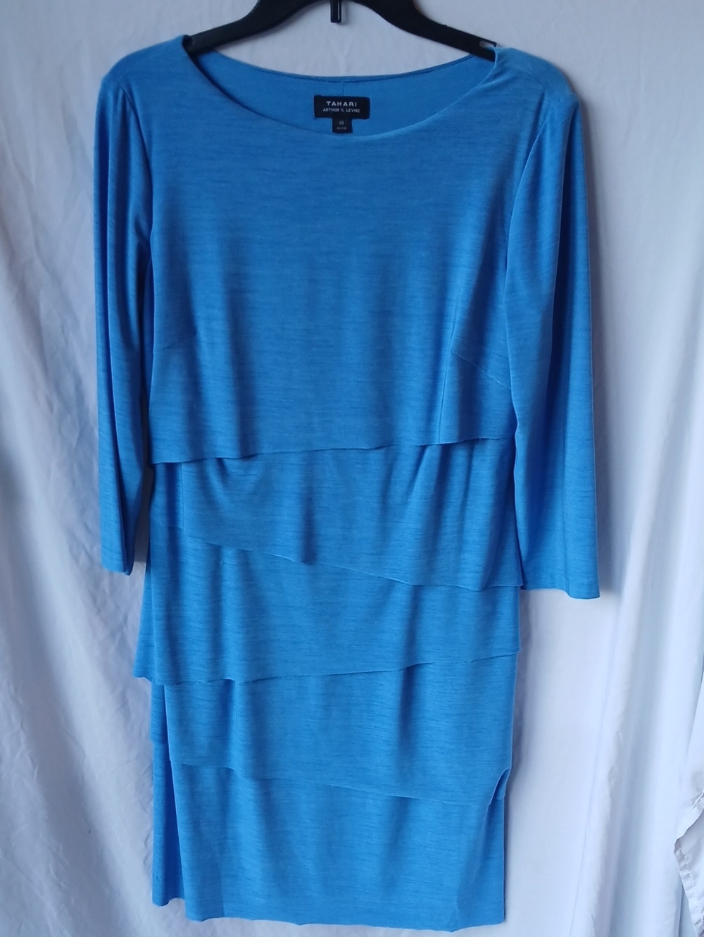 Tahari ASL Bright Blue Tiered Long-Sleeve Sheath Dress